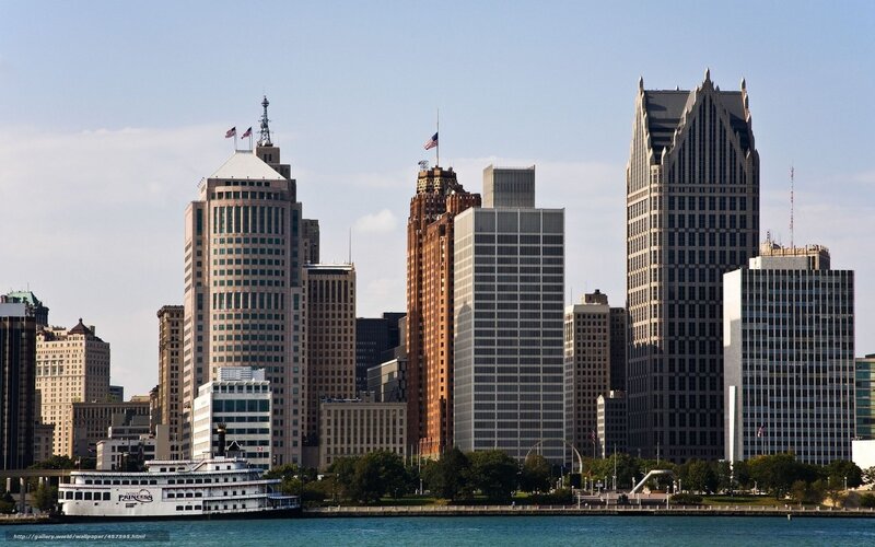 Detroit skyline with river view