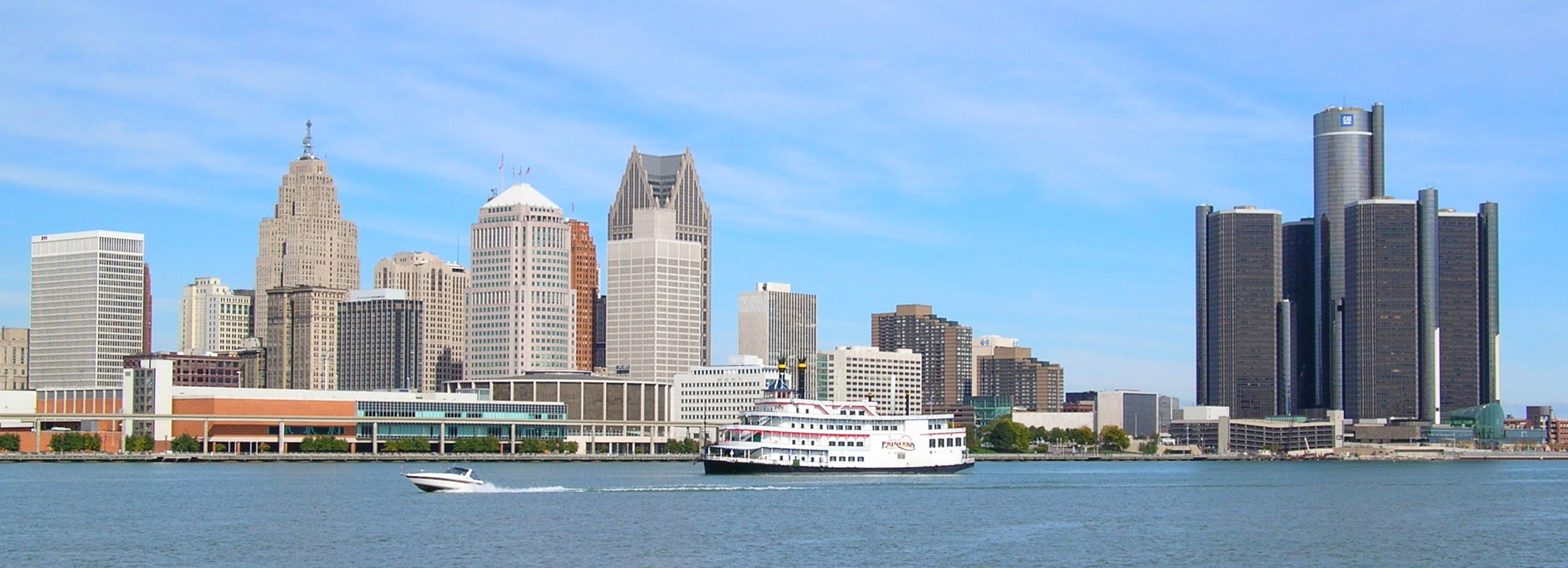 Detroit skyline with river