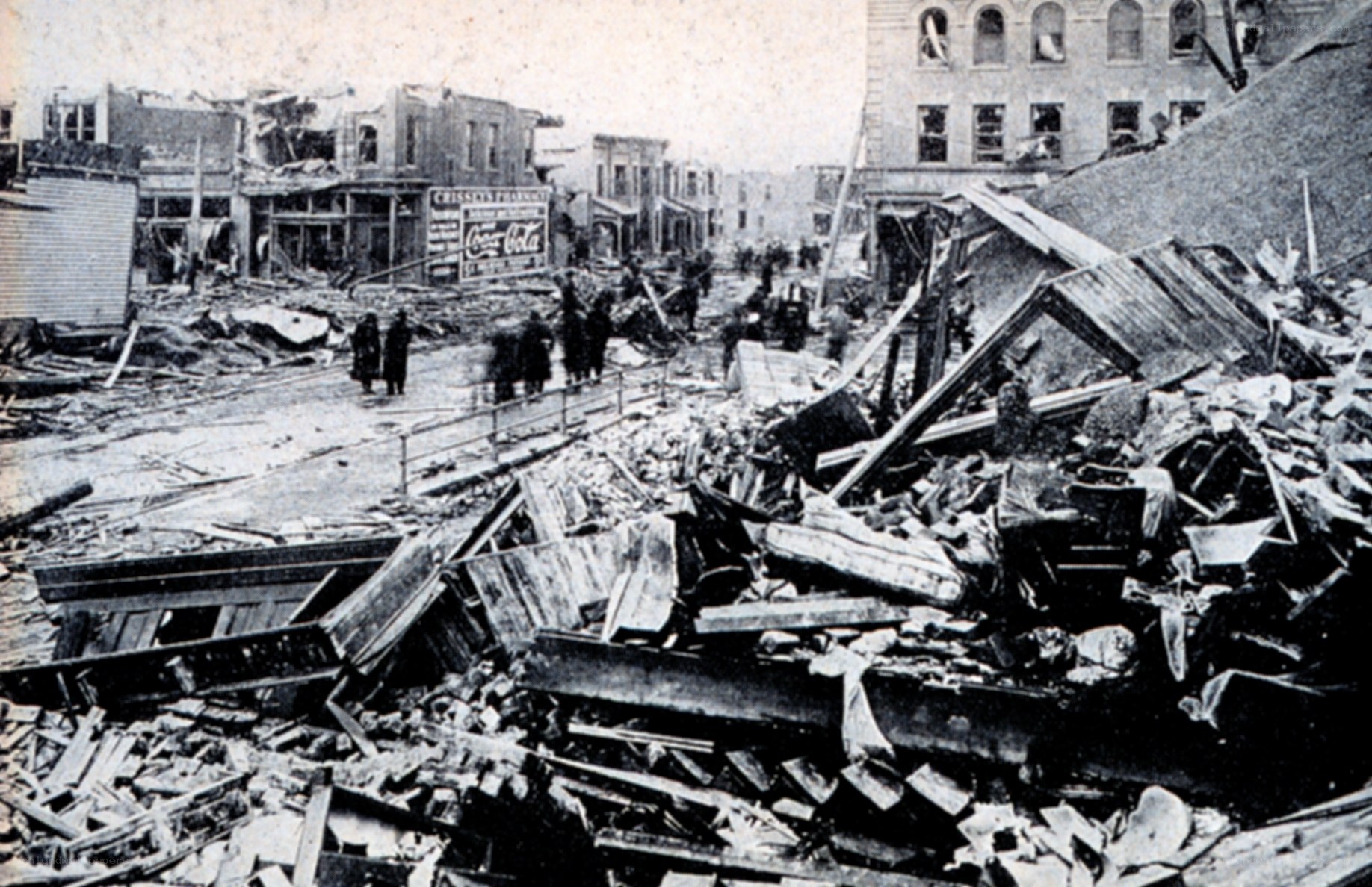 Devastated city street after disaster