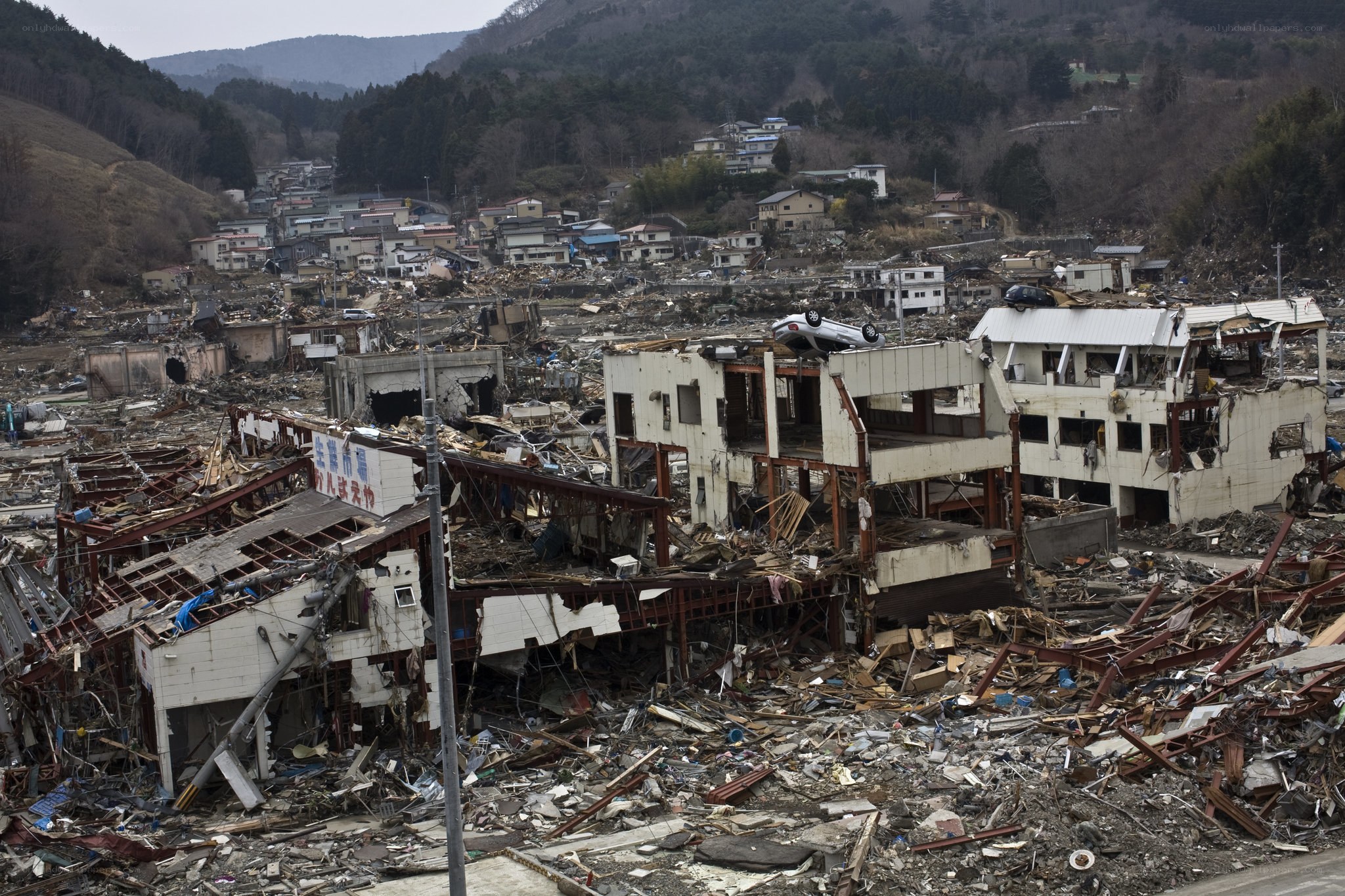 Devastated town after disaster