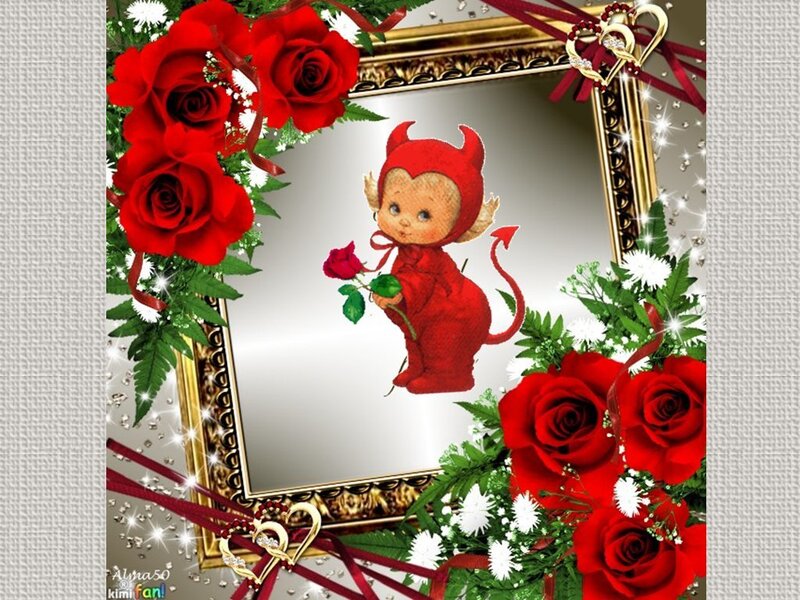 Devil Baby Holding Rose
