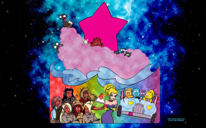 Devil Bear and Care Bears in space