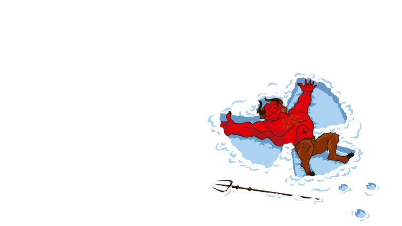 Devil falling into snow