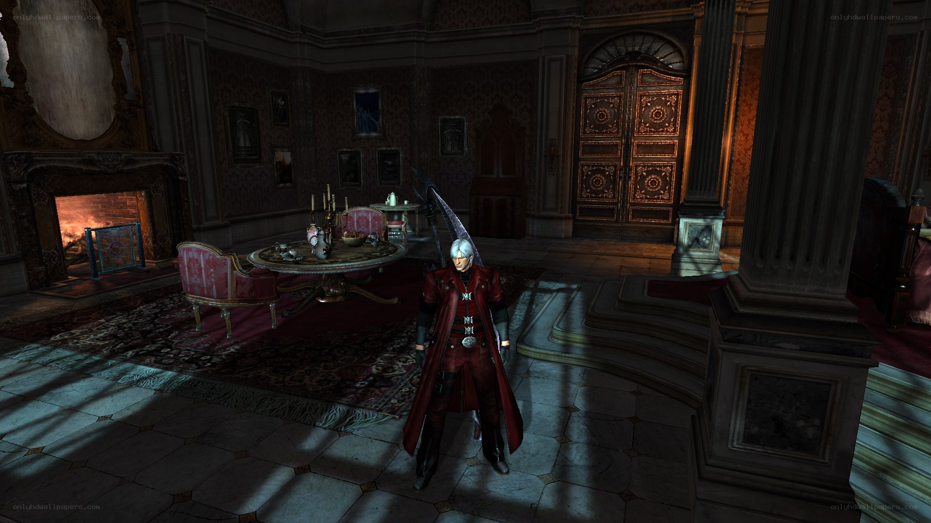 Devil May Cry character in a grand hall