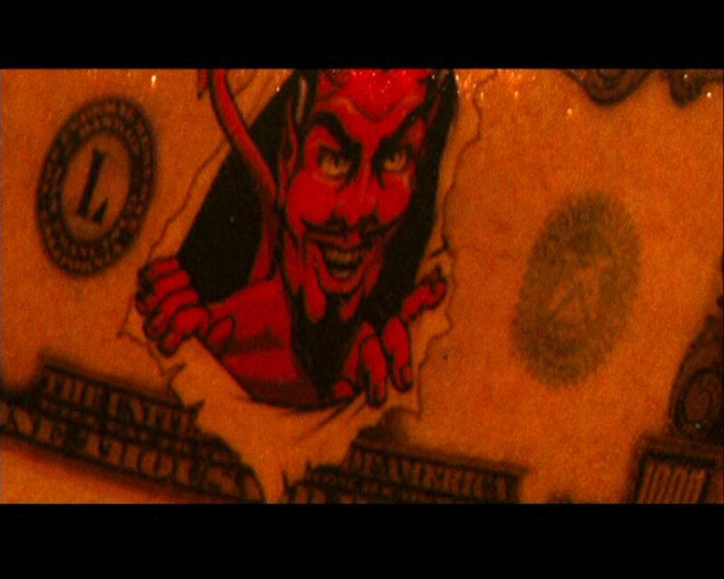 Devil on a dollar bill