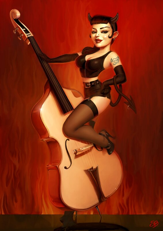 Devilish woman with cello