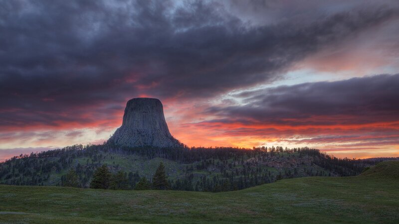 Devils Tower at Sunset — Red