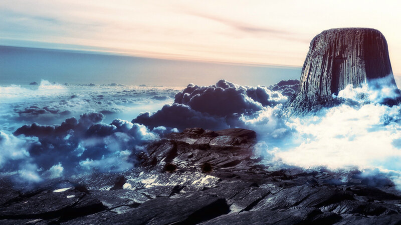 Devils Tower in Clouds — Blue