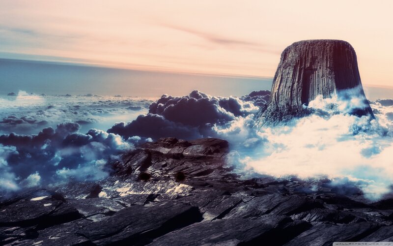 Devils Tower in Clouds