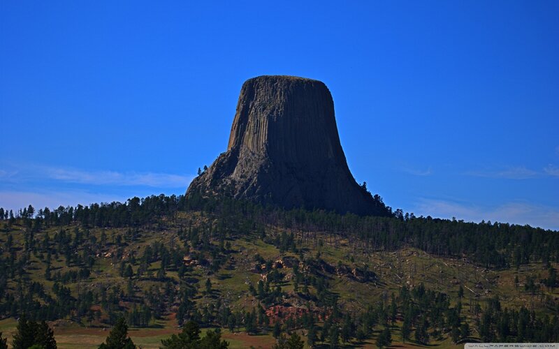 Devils Tower Rock Formation — Blue, Serene, Afternoon