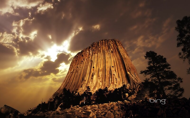 Devils Tower Rock Formation — Brown, Dramatic, Sunset