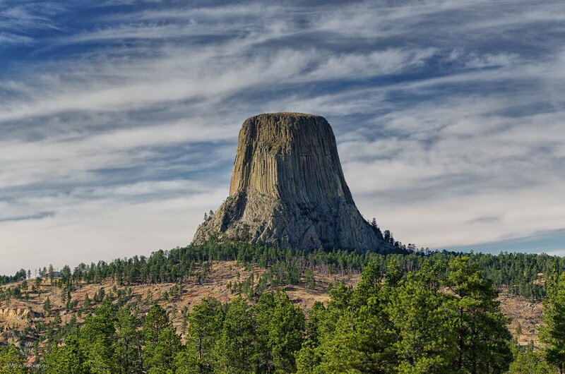 Devils Tower Rock Formation — Green, Dramatic