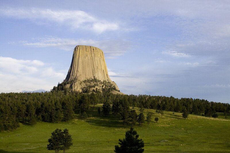 Devils Tower Rock Formation — Green, Serene, Afternoon, Photograph, Forest