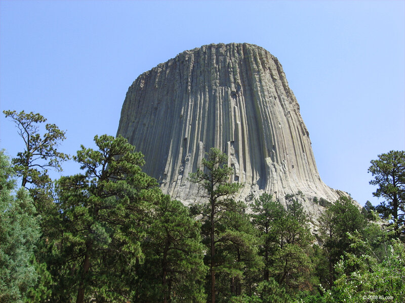 Devils Tower Rock Formation — Green, Serene, Afternoon, Photograph, Trees