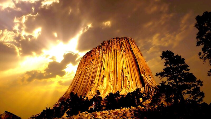 Devils Tower Rock Formation — Yellow, Dramatic
