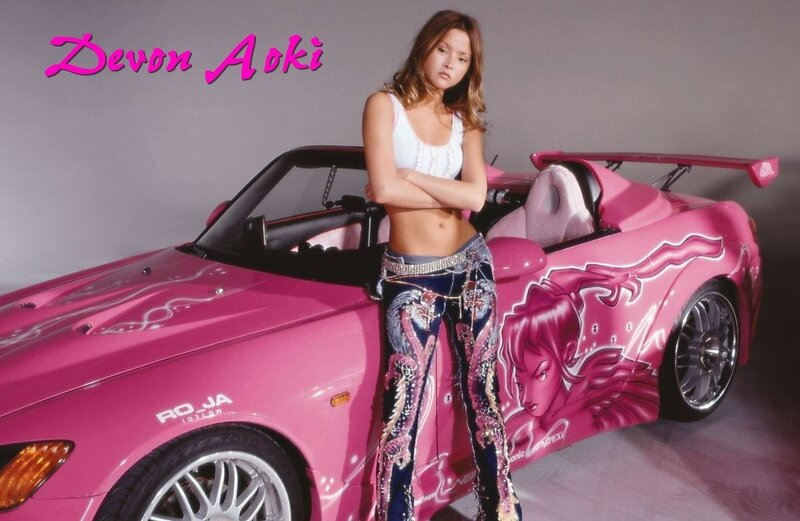 Devon Aoki with pink car
