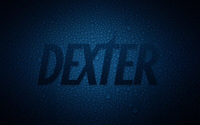 Dexter text on water droplets