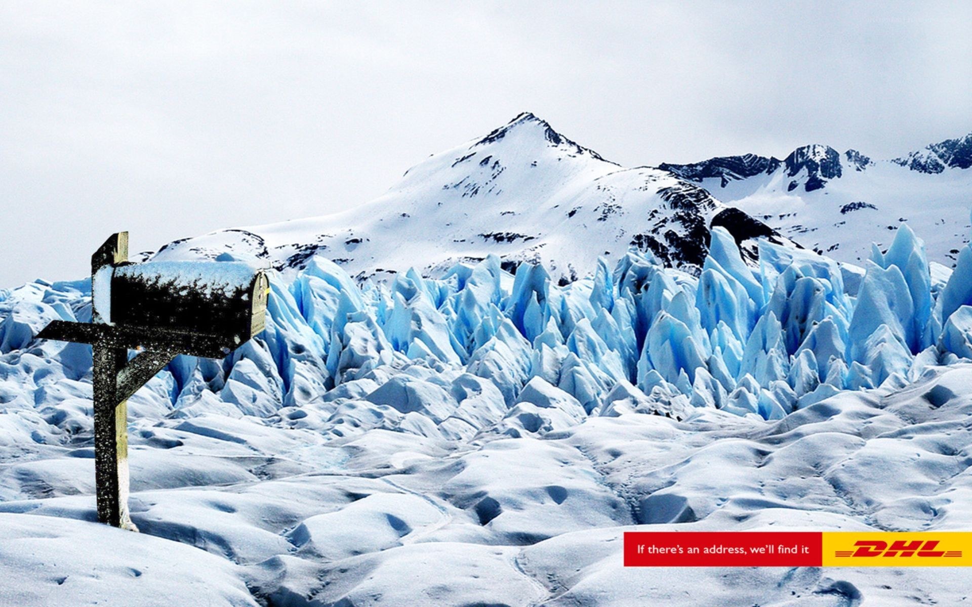 DHL ad with mailbox on glacier