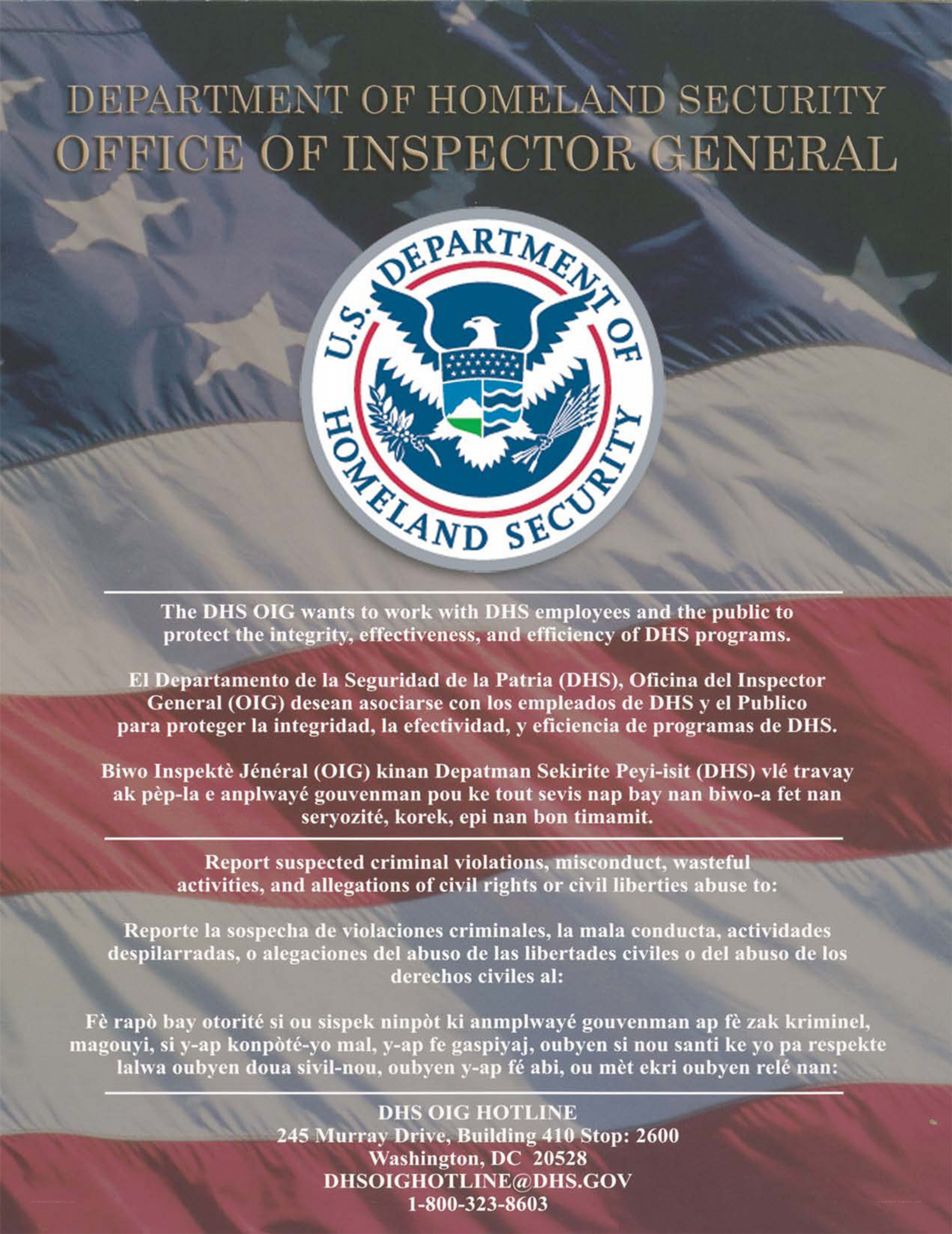 DHS OIG public awareness poster