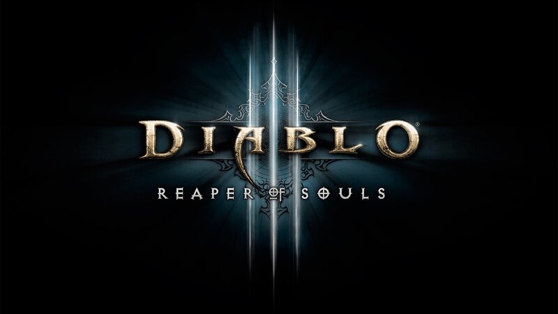 Diablo III Logo — Black, Dramatic, Digital Art, Sword, Light Rays, Ornate Design, Gold, Blue