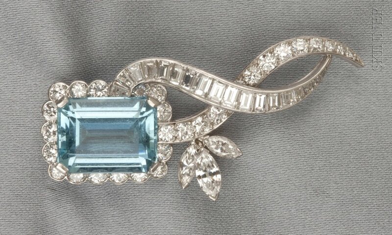 Diamond and Aquamarine Brooch