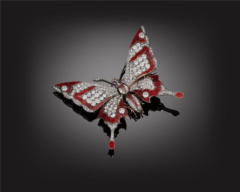 Diamond and Enamel Butterfly Brooch — Black