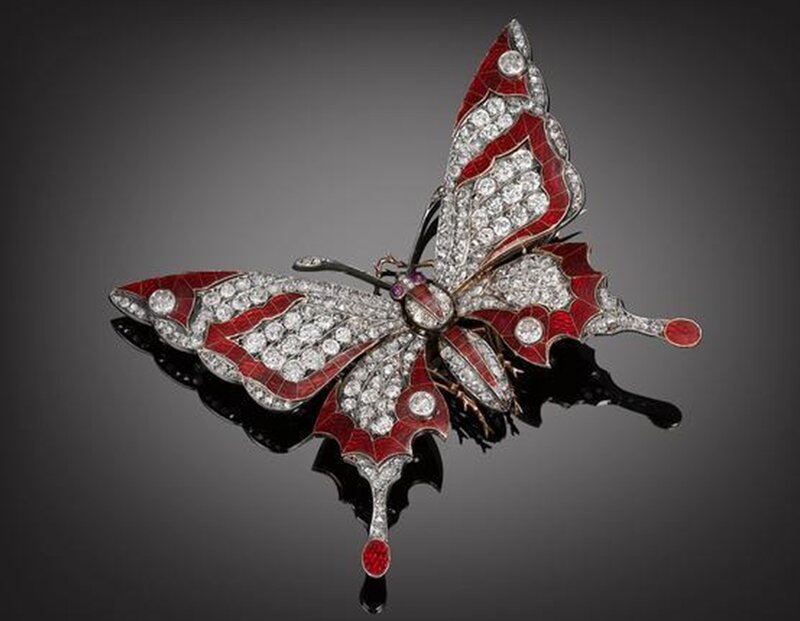 Diamond and Enamel Butterfly Brooch