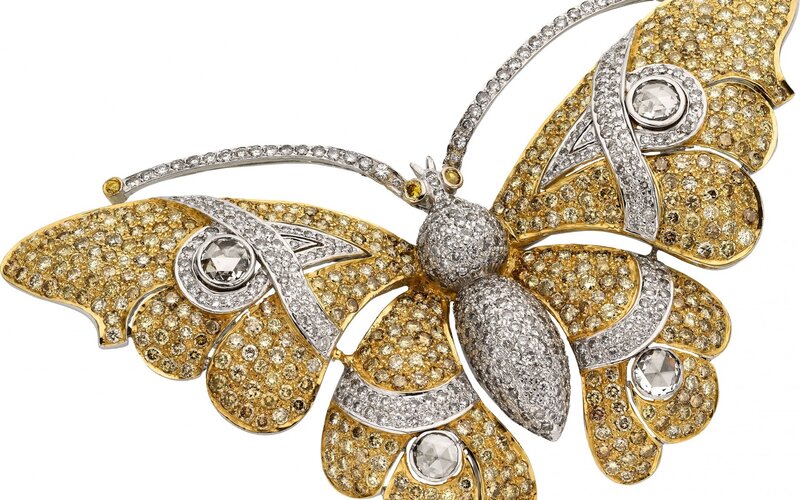 Diamond Butterfly Brooch — Yellow