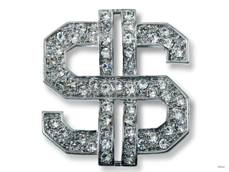 diamond-encrusted dollar sign pin
