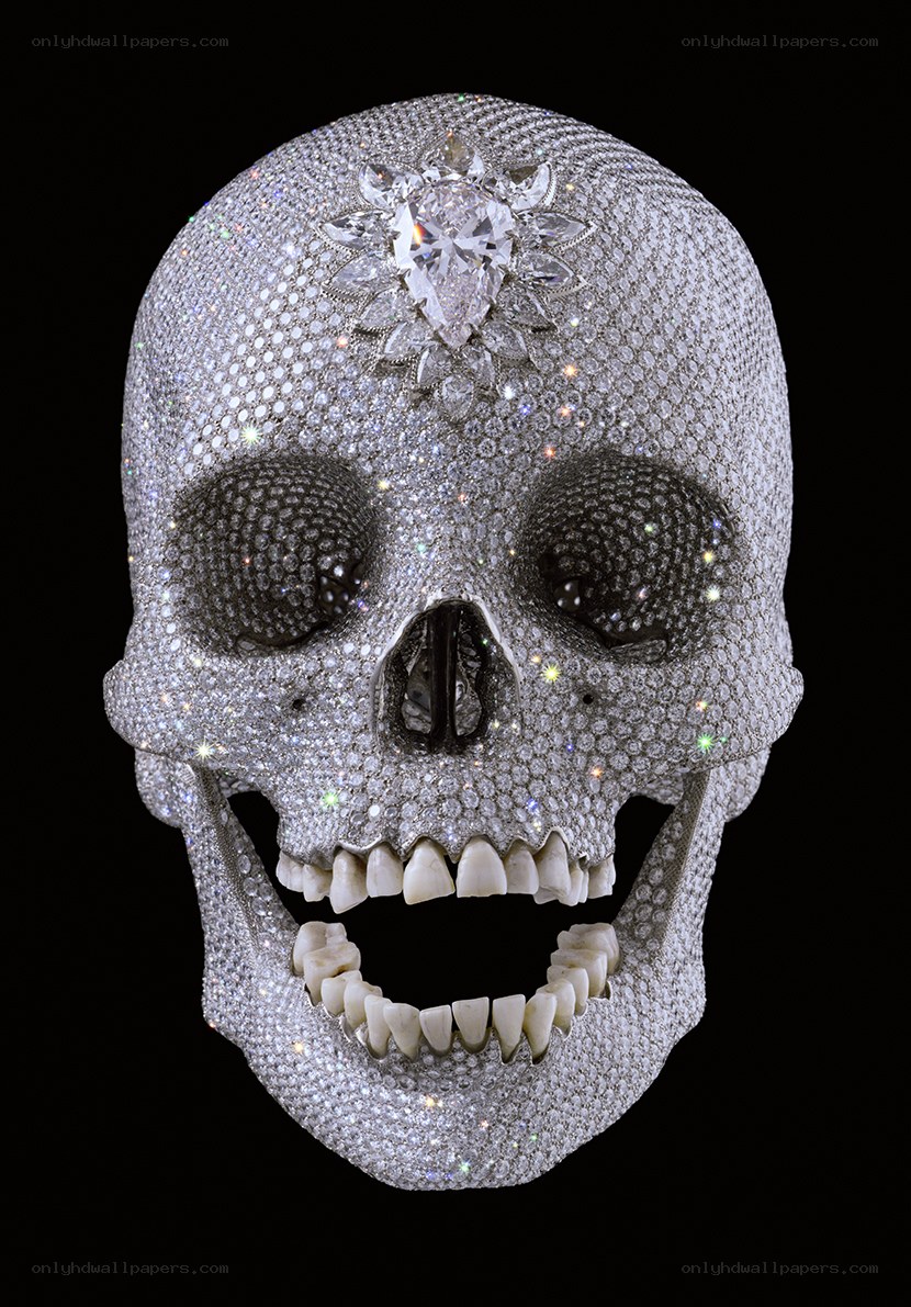 Diamond-encrusted skull sculpture