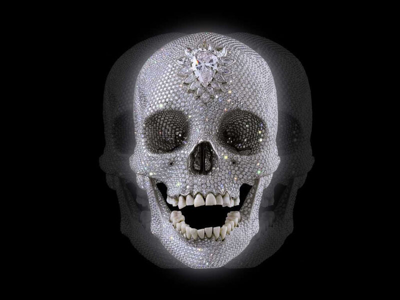 Diamond-encrusted skull sculpture