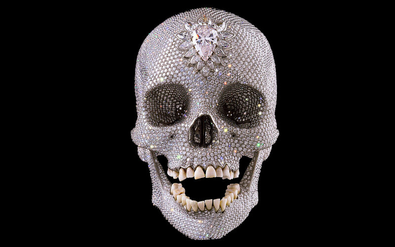 Diamond-encrusted skull sculpture