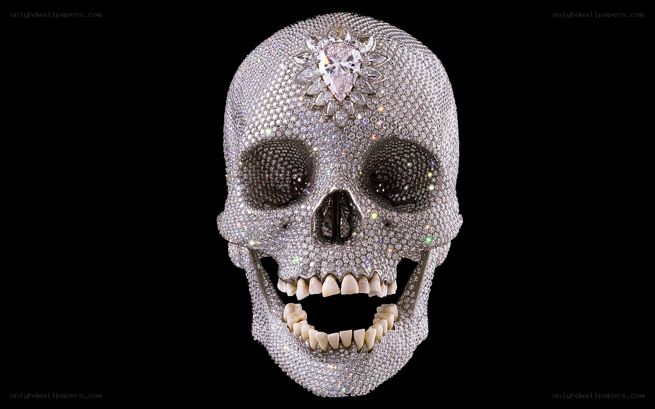 Diamond-encrusted skull sculpture