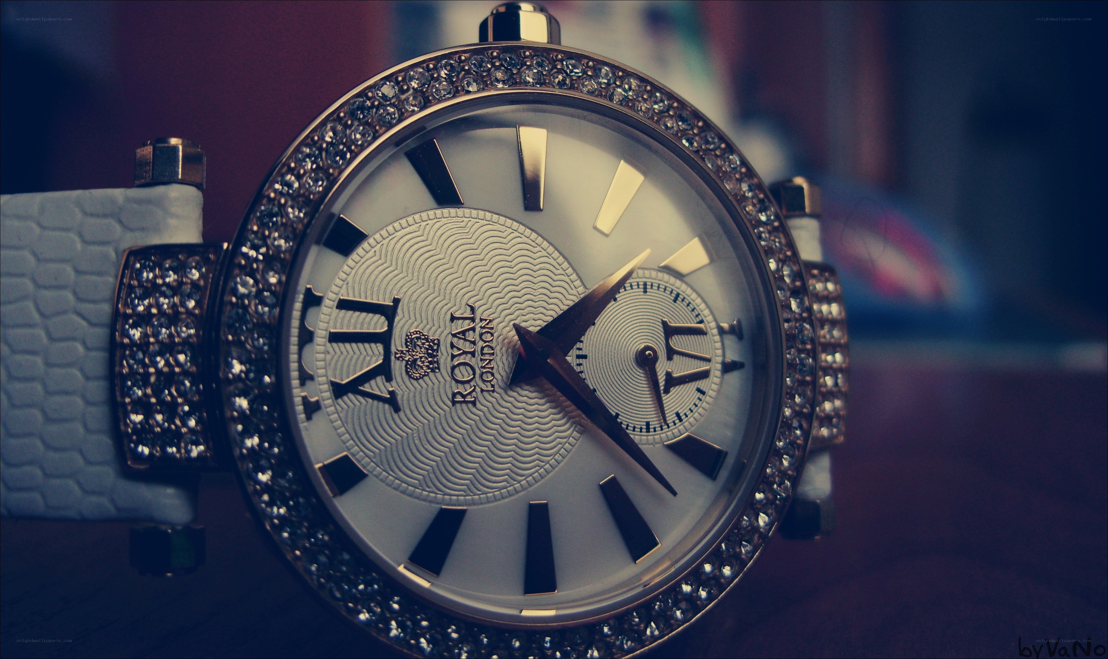 Diamond-encrusted watch close-up