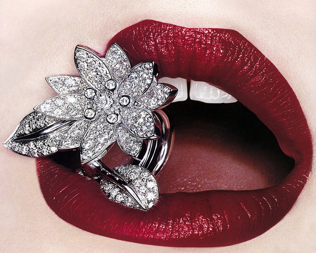 diamond flower on red lips