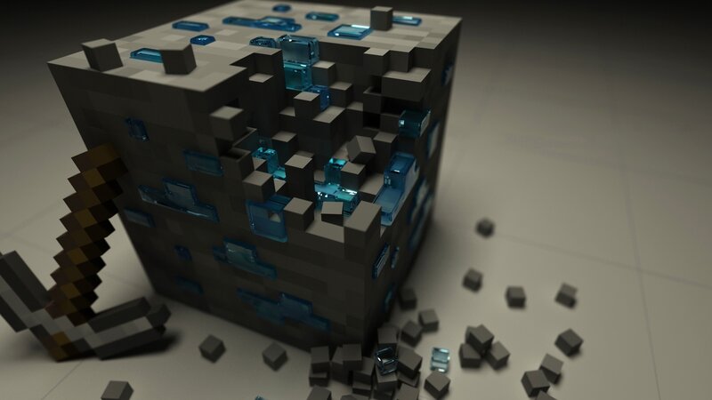 Diamond Ore Block — Gray, Dramatic, 3d Render, Pickaxe, Dirt Blocks