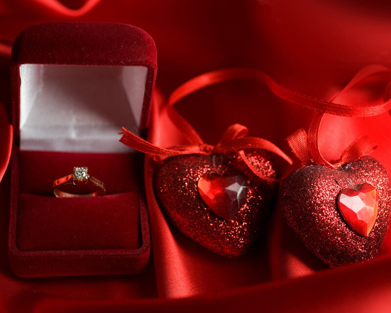 Diamond Ring in Box — Red
