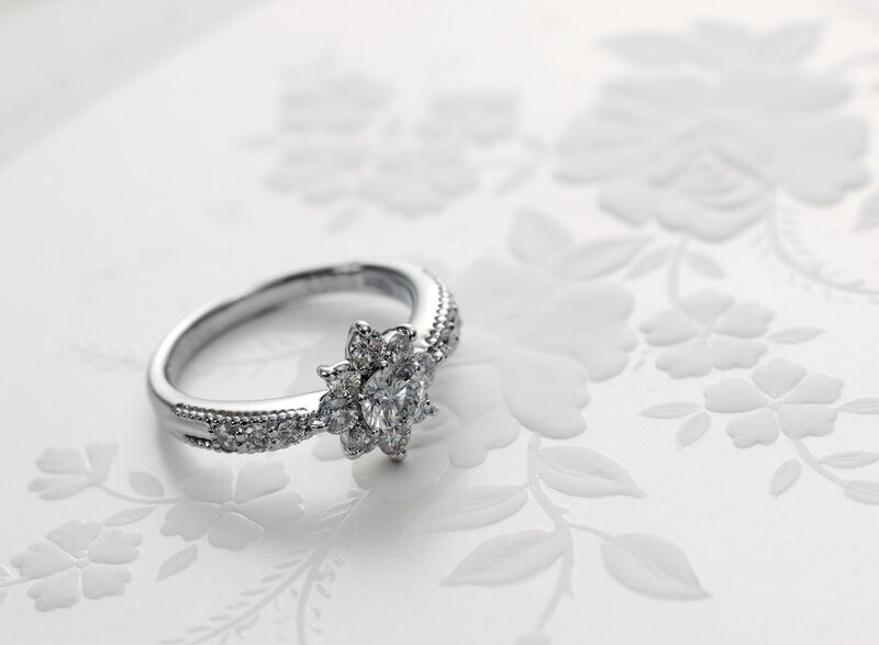 Diamond ring on floral surface