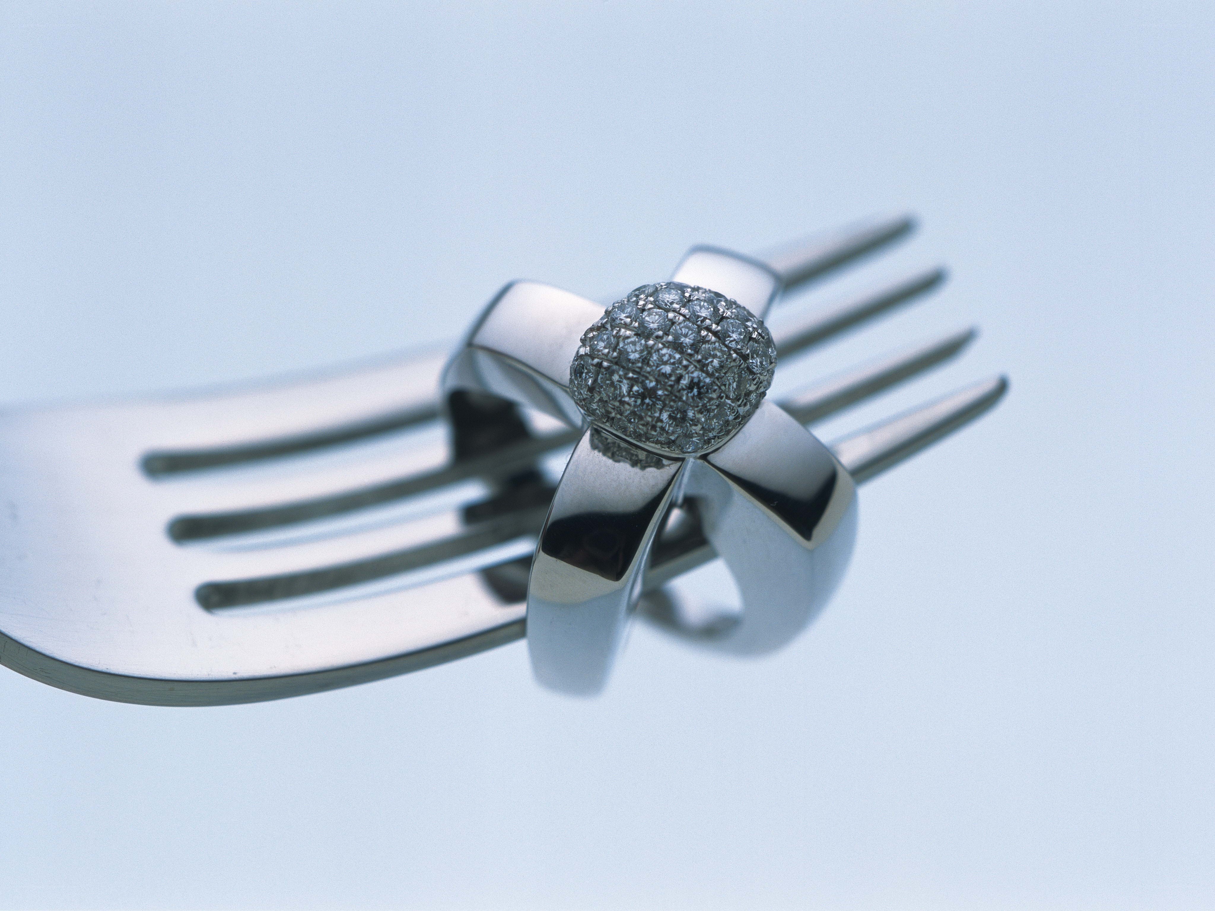 diamond ring on fork