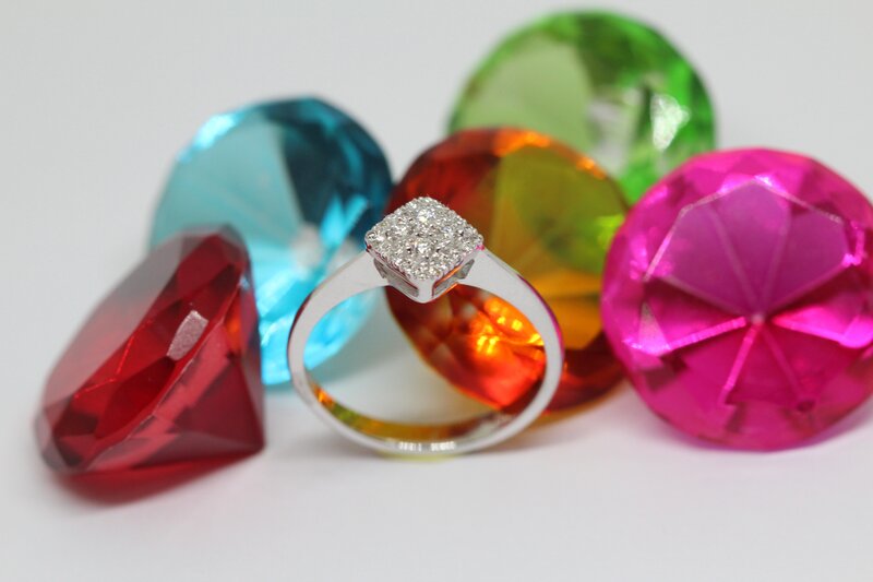 Diamond ring with colorful gems