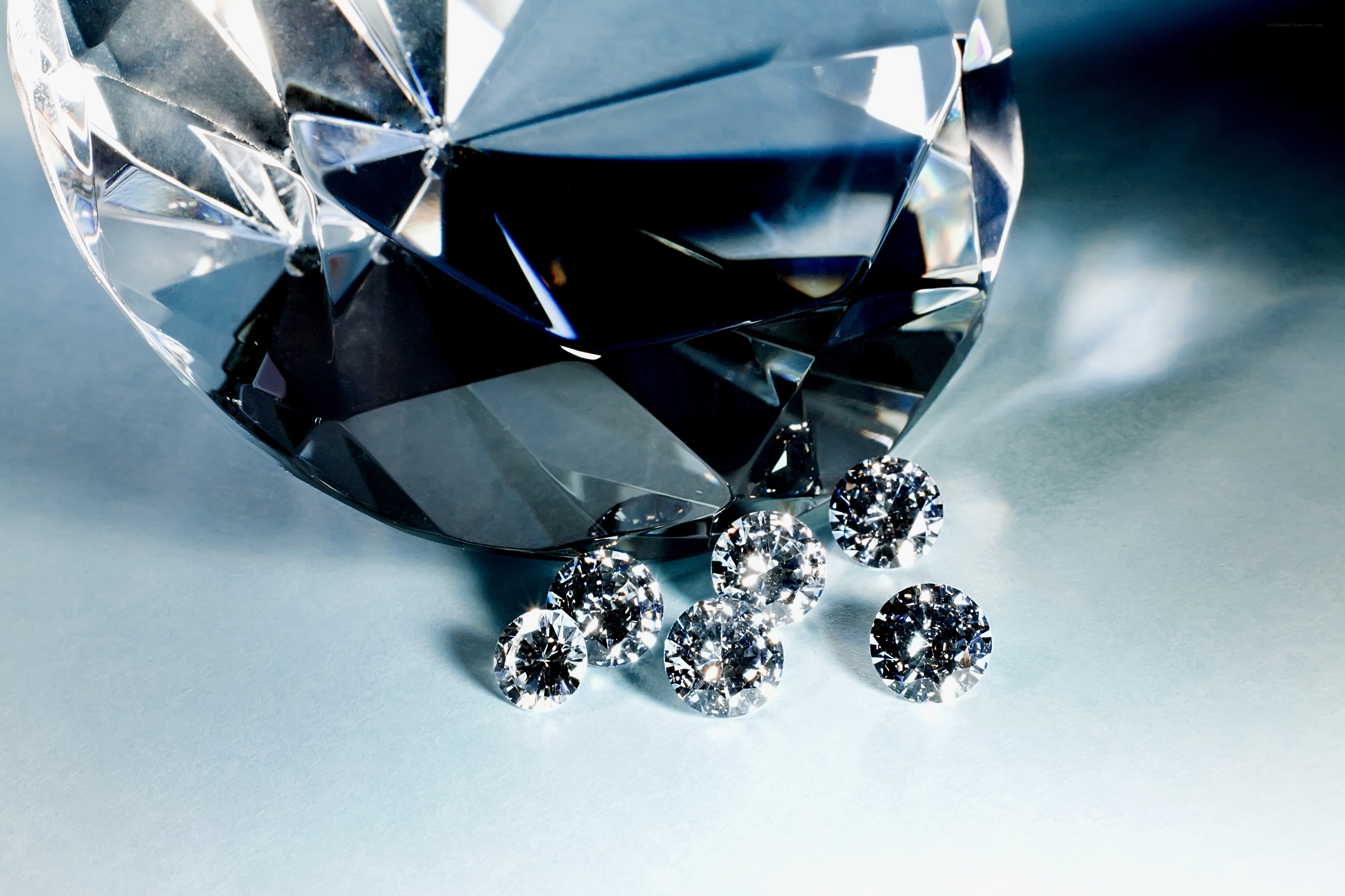 Diamonds on a reflective surface