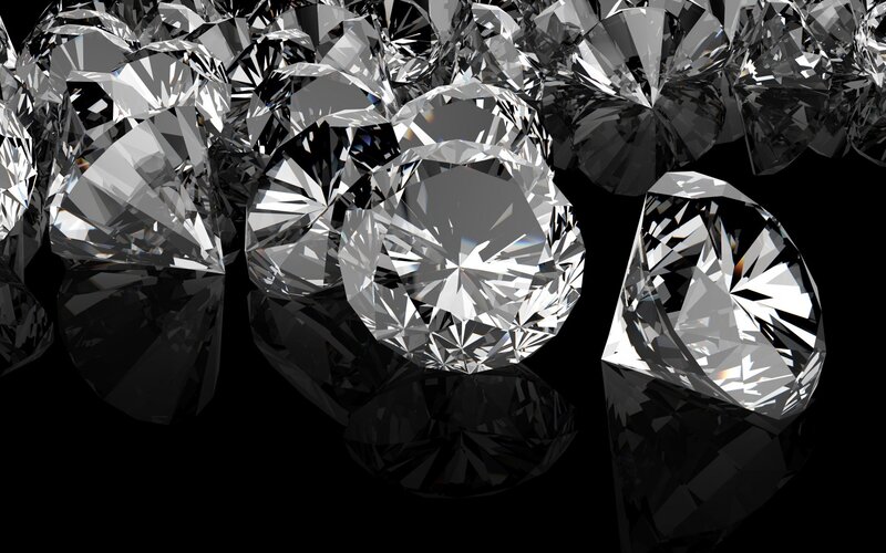 Diamonds on Black Surface — Dramatic, 3d Render, Black Surface