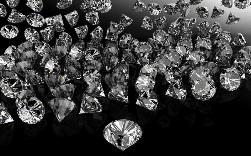 Diamonds on Black Surface — Dramatic, 3d Render, Gems
