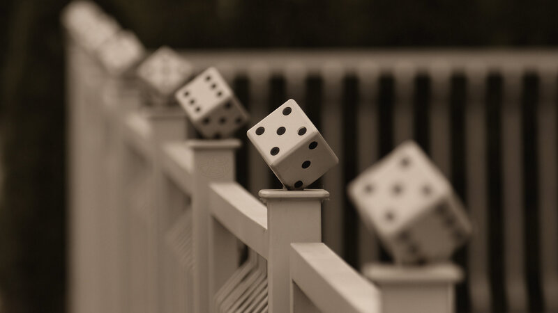 Dice on a Railing — Sepia