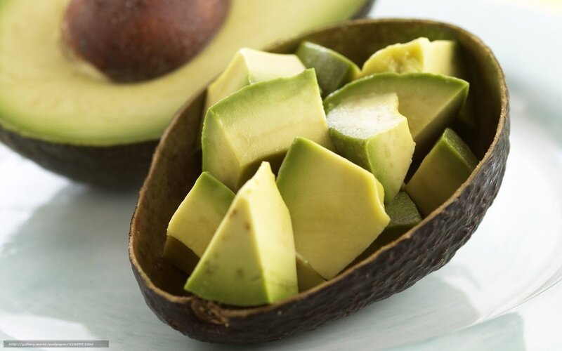 Diced avocado in avocado shell
