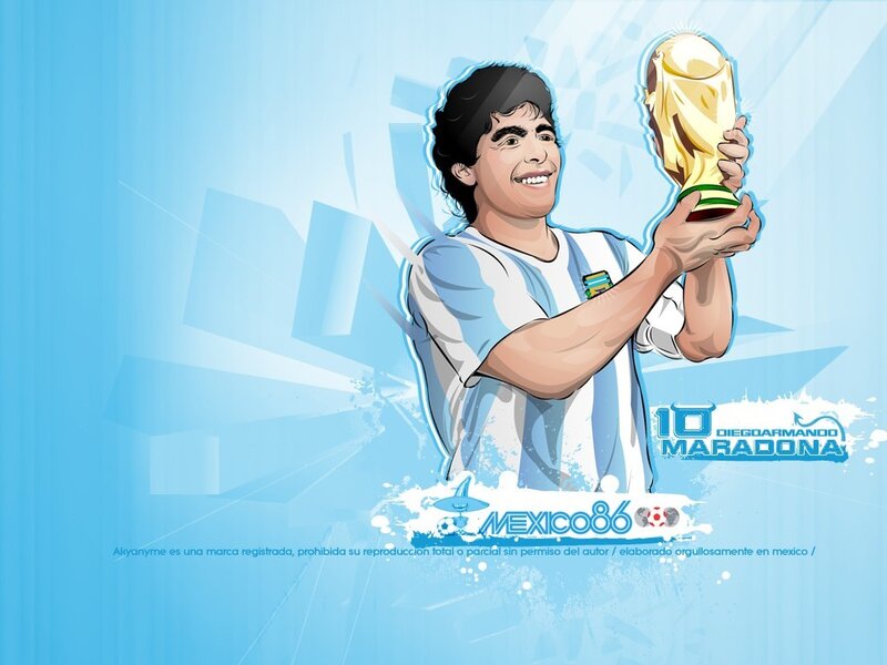 Diego Maradona Holding Trophy — Blue