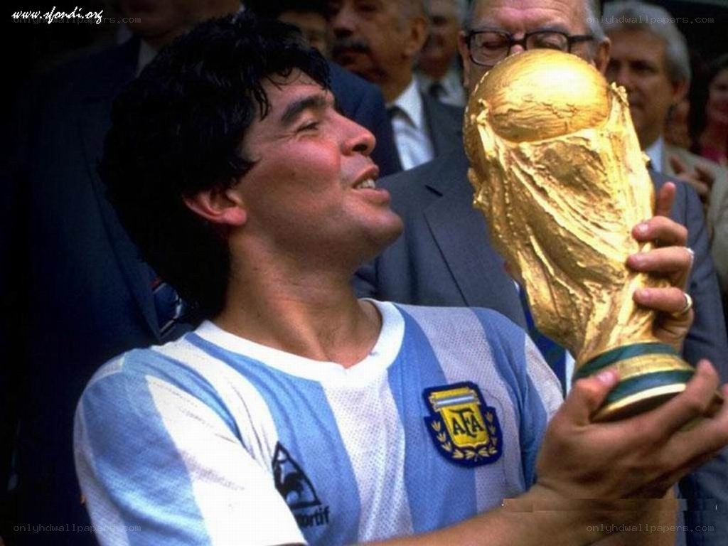 Diego Maradona with World Cup trophy