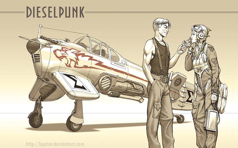 Dieselpunk aircraft concept art