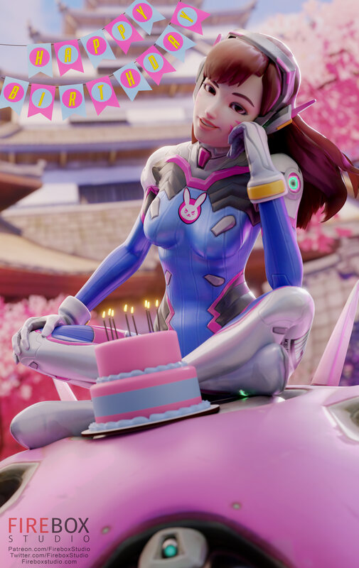 Digi-anime Character with Cake