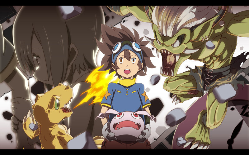 Digimon Adventure characters in battle